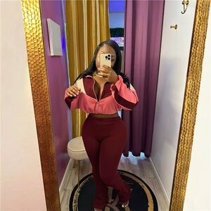 Stylish Burgundy and Pink Women's Jumpsuit 2 piece jogging set cotton